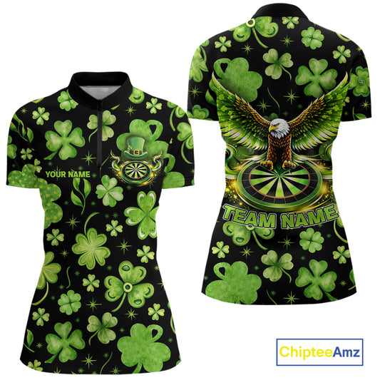 Funny Eagle Dartboard Shamrock Women Darts Quarter-Zip Shirt Custom St Patrick's Day Darts Team Jersey NYN2531