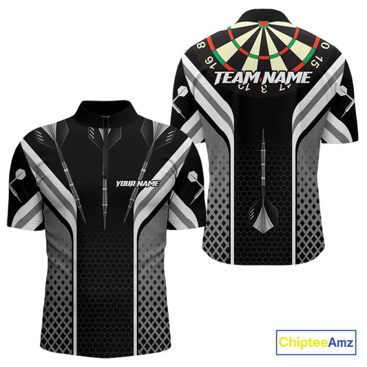 Black Darts Arrow Hit The Bullseye Darts Shirt For Men - Custom Team & Player Name NYN0361
