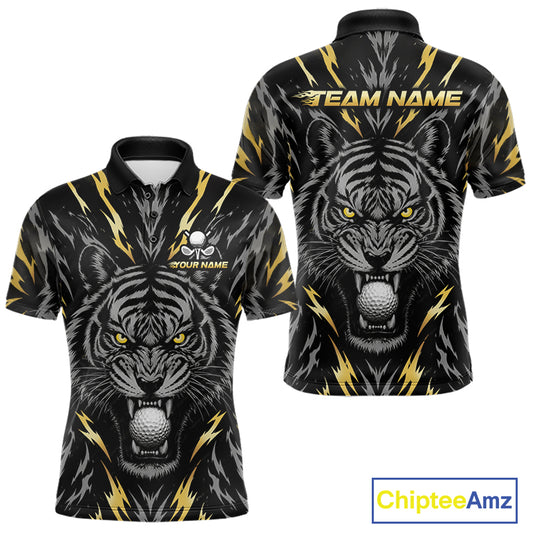 Custom Gold And Grey Tiger Golf Ball Team Attire Funny Golf Polo Golf Shirts For Men NYN3995