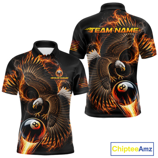 Custom Thunder 8 Ball Pool Jersey Mens Flame Eagle Billiard Polo Quarter-Zip Shirt | Orange NYN4003