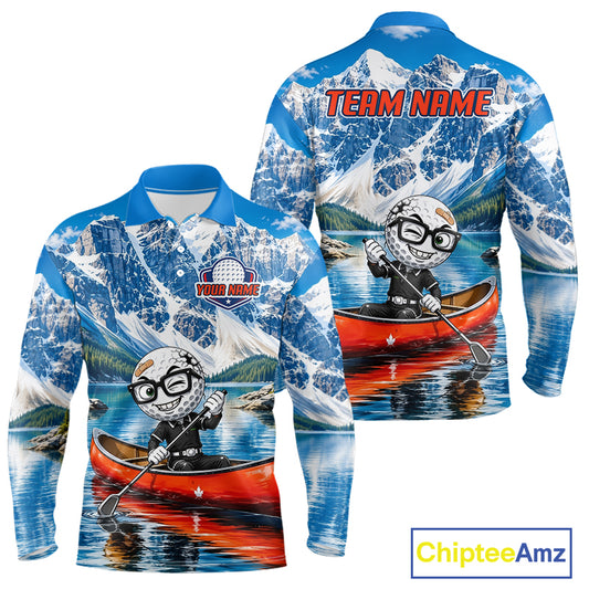 Long-sleeve shirt with mountain and kayak design, featuring 'Team Name'