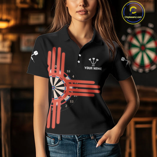 Grunge US Flag & Dartboard Custom Darts Polo Shirt For Women - Darts Team Jersey NYN0762