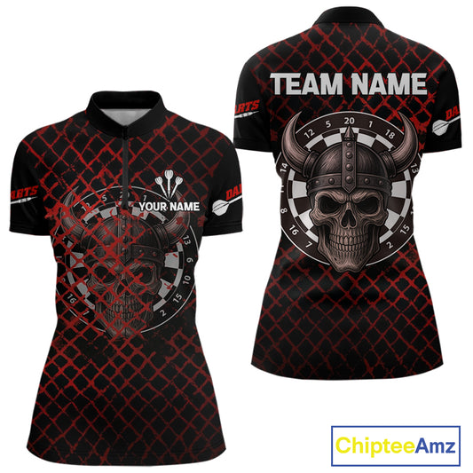Red Splatter Skull Personalized Viking Women's Dart Shirt - Custom Name For Players NYN0436