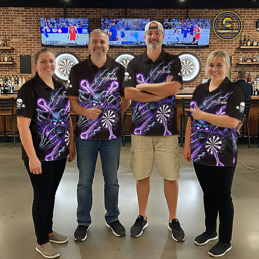 Personalized Purple Skeleton Thunder Lightning Women Dart Quarter- Zip Shirt Skull Dart Jerseys NYN2119