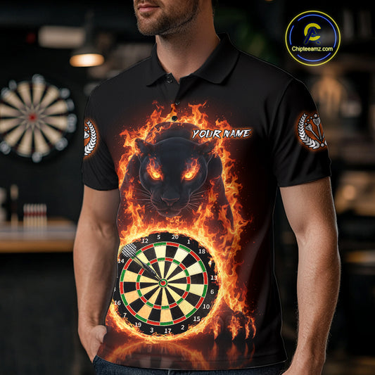 Custom Fire Flame Dartboard Horror Panther Dart Men Polo Jerseys Red Flame Dart Shirts NYN1732