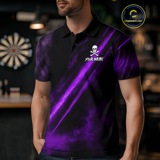 Custom Silver Skull Dartboard Lightning Purple Dart Women Polo Jerseys Outfits Dart Shirt NYN1711
