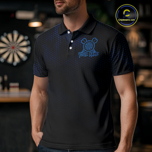 Custom Black And Blue Skull Dart Polo Shirt For Men Dartboard Skull Grunge Dart Jerseys NYN1524