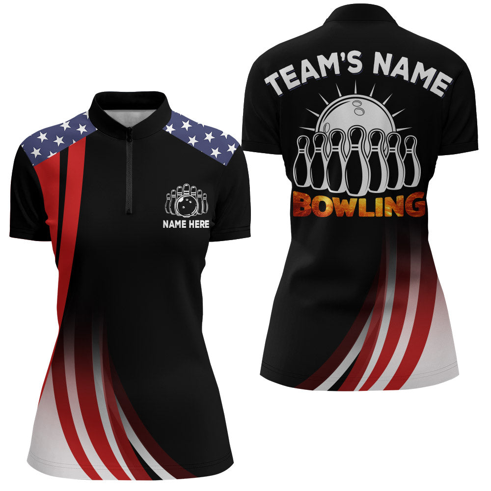 American Bowling Quarter-Zip Shirt for Women Custom Bowling Team Jersey Bowling Shirt QZT25