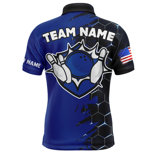 Navy & Black Bowling Shirt Customized Camo Bowling Shirt Polo Bowling Team League for Men QZT266