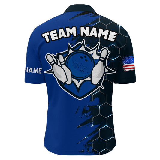 Navy & Black Bowling Shirt Customized Camo Bowling Shirt Quarter- Zip Bowling Team League for Men QZT266