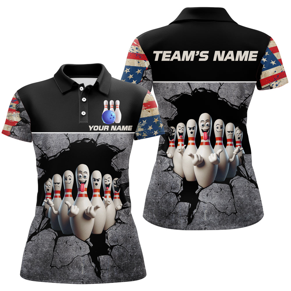 Custom US Bowling Shirts for Women Bowling Team Jersey Patriotic Polo League QZT462