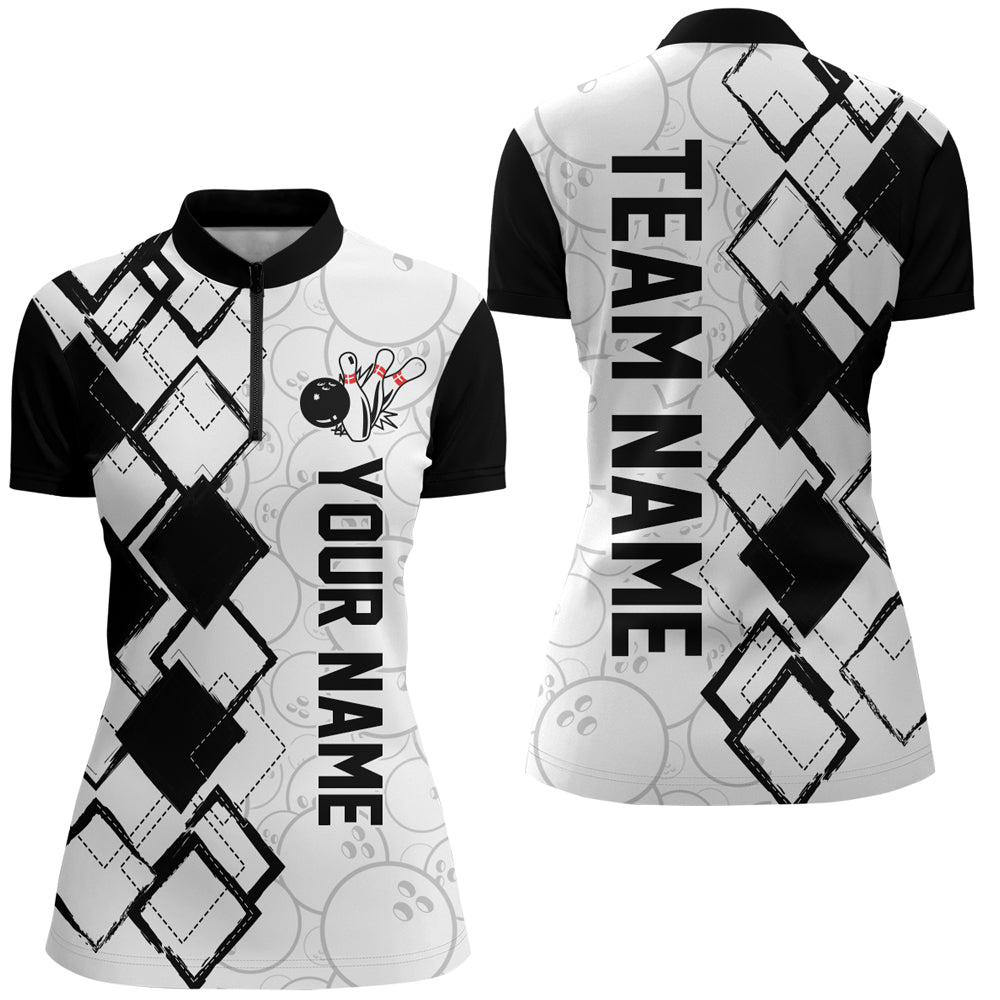 Black & White Bowling Shirts for Women 1/4 Zip Personalized Camo Bowling Jersey QZT436