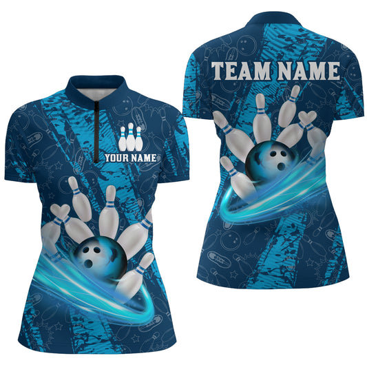 Custom Women 3D Bowling Shirts Bowling Team Jersey 1/4 Zip Bowlers Gifts Multicolor QZT473