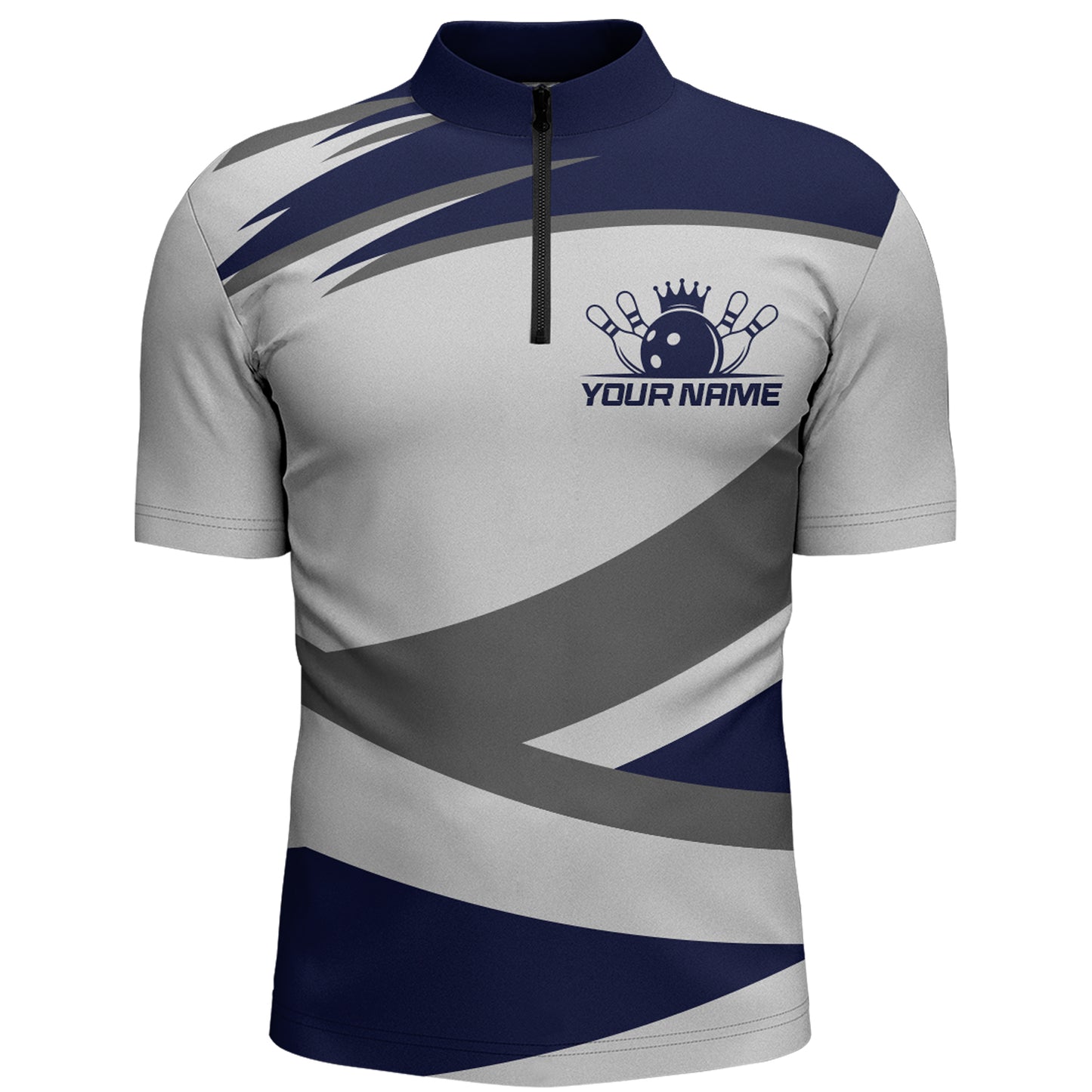 Custom Bowling Shirt for Men Navy & Grey Bowling Jersey Bowling Team League Quarter-Zip Shirt QZT1