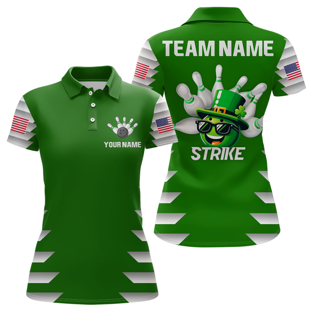 Lucky Bowling Shirt for Women St. Patrick Day Bowling Shirt Custom Green Polo Team Shirt QZT221