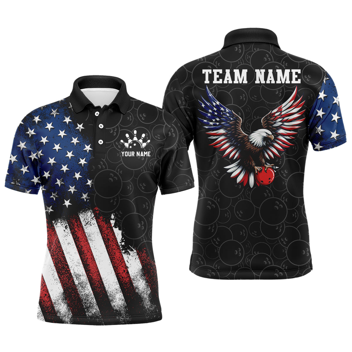 American Bowling Polo Shirt for Men Custom Bowling Team Jersey Bowling Shirt QZT14