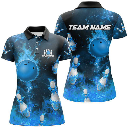 Blue Flame Bowling Shirts Men & Women Custom Bowling Team Jersey Polo Bowling Uniform BDT529