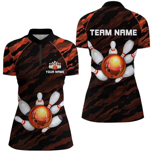 Personalized Orange Camo Bowling Shirts Unisex 1/4 Bowling Team Jersey Men Women BDT485