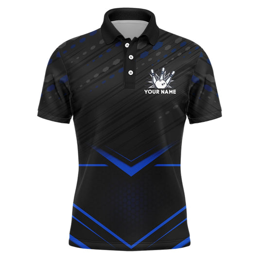 Strike Bowling Shirt for Men Personalized Bowling Jersey Blue&Black Bowling Polo Shirt BDT259