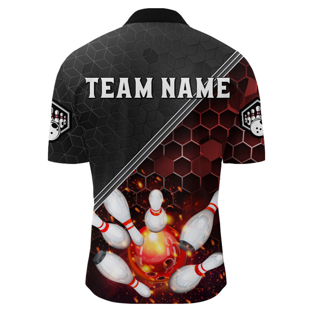 Red&Black Bowling Jersey Flame Bowling Quarter-Zip Shirt For Men Custom Bowling Team Shirt BDT299
