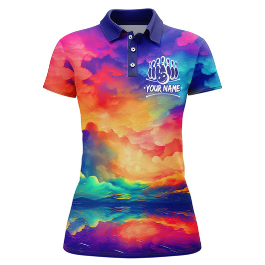 Rainbow Bowling Polo Shirt For Women Personalized Bowling Jersey Ladies Bowling Team Shirts BDT254