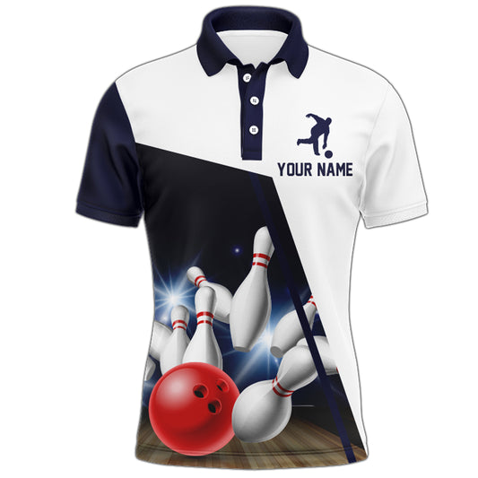 Navy Bowling Polo Shirt Men Personalized 3D Bowling Jersey Team League Bowling Shirt BDT283