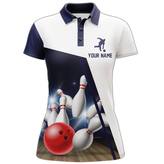 Navy Bowling Polo Shirt Women Personalized 3D Bowling Jersey Team League Bowling Shirt BDT283