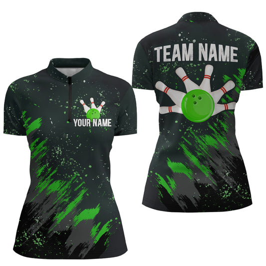 Personalized Green Bowling Jersey Team Custom 1/4 Bowling Shirt For Men & Women BDT486