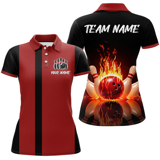 Red Flame Bowling Shirt for Men & Women Custom Bowling Jersey Team League Bowling Polo BDT547