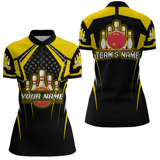 Personalized Bowling Jersey For Women Bowling Quarter-Zip Shirt For Team Strike BDT271