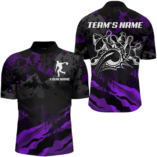 Men Bowling Quarter-Zip Shirt Custom Camo Bowling Jersey Bowling Team League Shirt BDT285