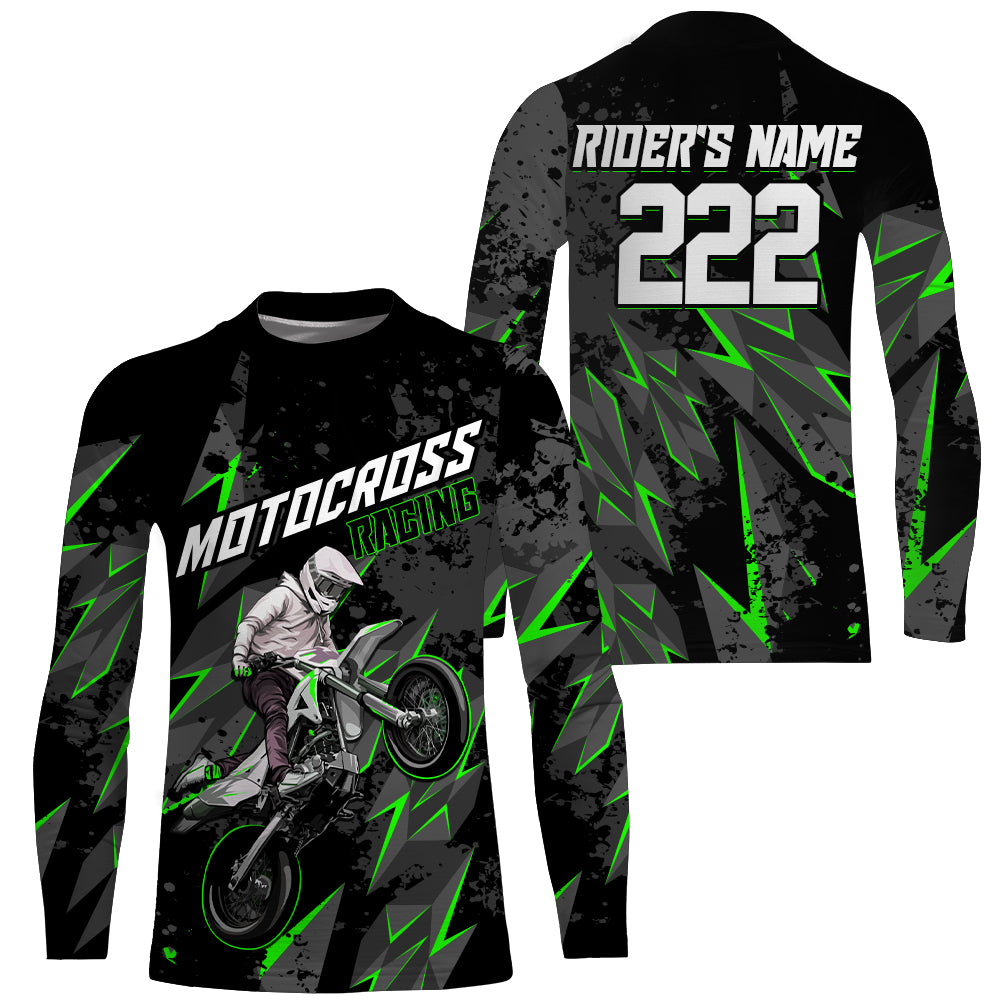 Custom Motocross Jersey Kid Men Women UPF30+ Green Dirt Bike Shirt MX Riding Off-Road Motorcycle PDT628