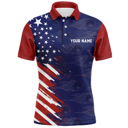Navy Bowling Polo Shirt Men Custom American Bowling Jersey Seamless Pattern Bowling Shirts BDT319