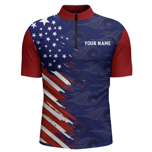 Navy Bowling Quarter-Zip Shirt Men Custom American Bowling Jersey Seamless Pattern Bowling Shirts BDT319