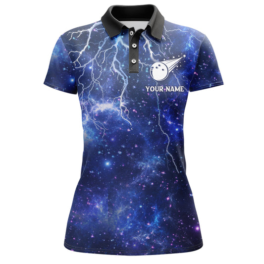 Custom Navy Bowling Polo Shirt For Women Lightning Thunder Bowling Jersey Team League BDT331