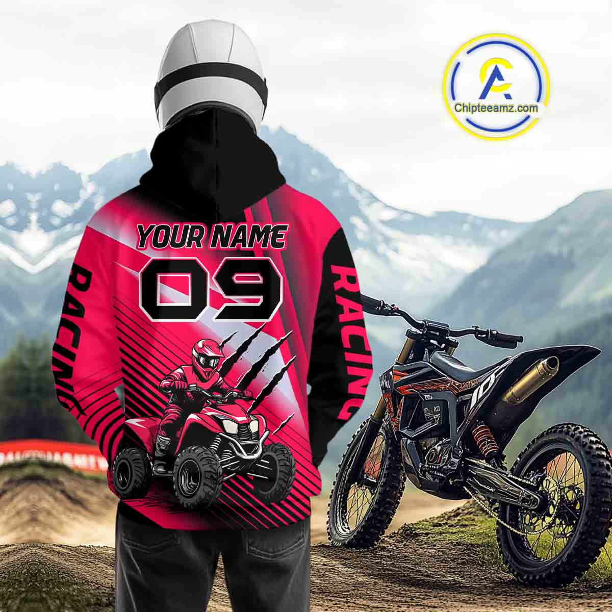 Custom Pink ATV Motocross Hoodie for Men Women Quad Shirt ATV Riding Hoodie MHATV21