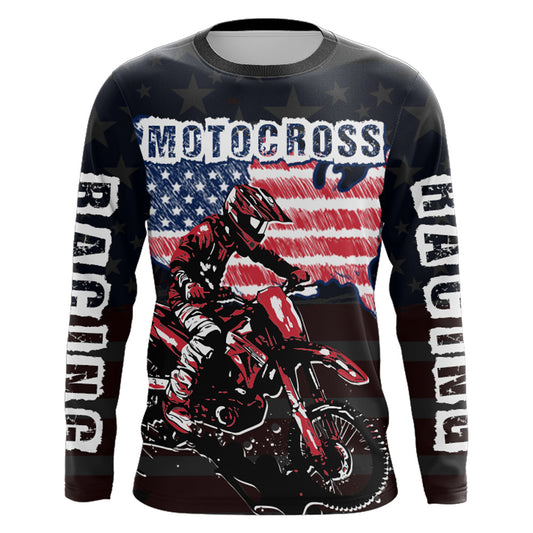 American Flag Motocross Jersey UPF30+ Personalized Patriotic MX Off-Road Adult&Kid Dirt Bike Jersey| XM106