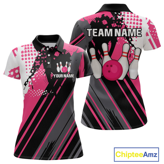 Custom Pink Bowling Shirts for Men Women Team Bowling Polo and Quarter Zip MBL104