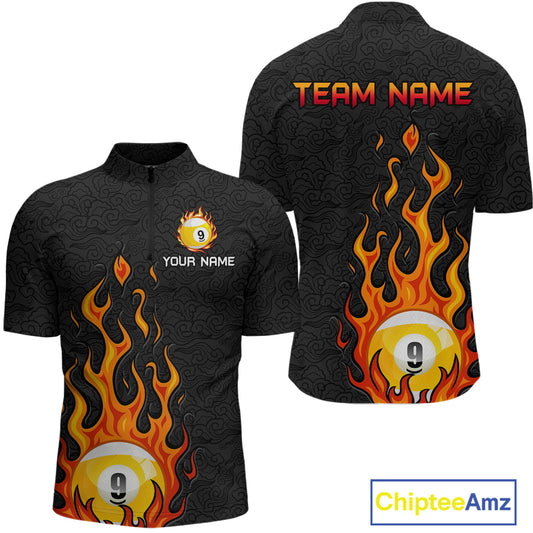 Custom 9 Ball Flaming Billiard Shirts for Men Billiard Team Shirts Billiard League NNT71