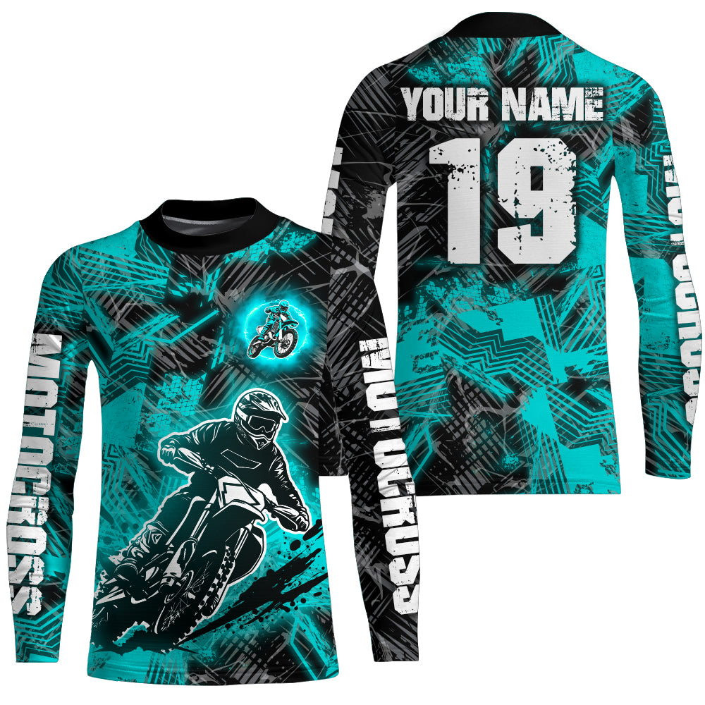 Adult&Kid Turquoise Custom Dirt Bike Jersey Motocross Jersey Upf30+ Motocross Shirt| CTP90
