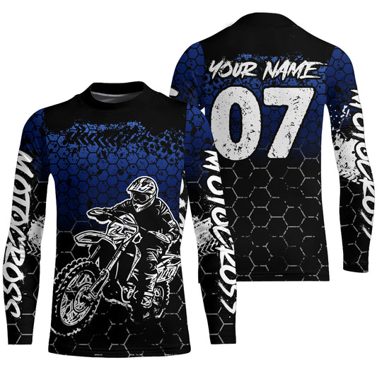 Blue Motocross Jersey Upf30+ Custom Dirt Bike Jersey Mens Women Off-Road Jersey Adult&Kid| CTP04