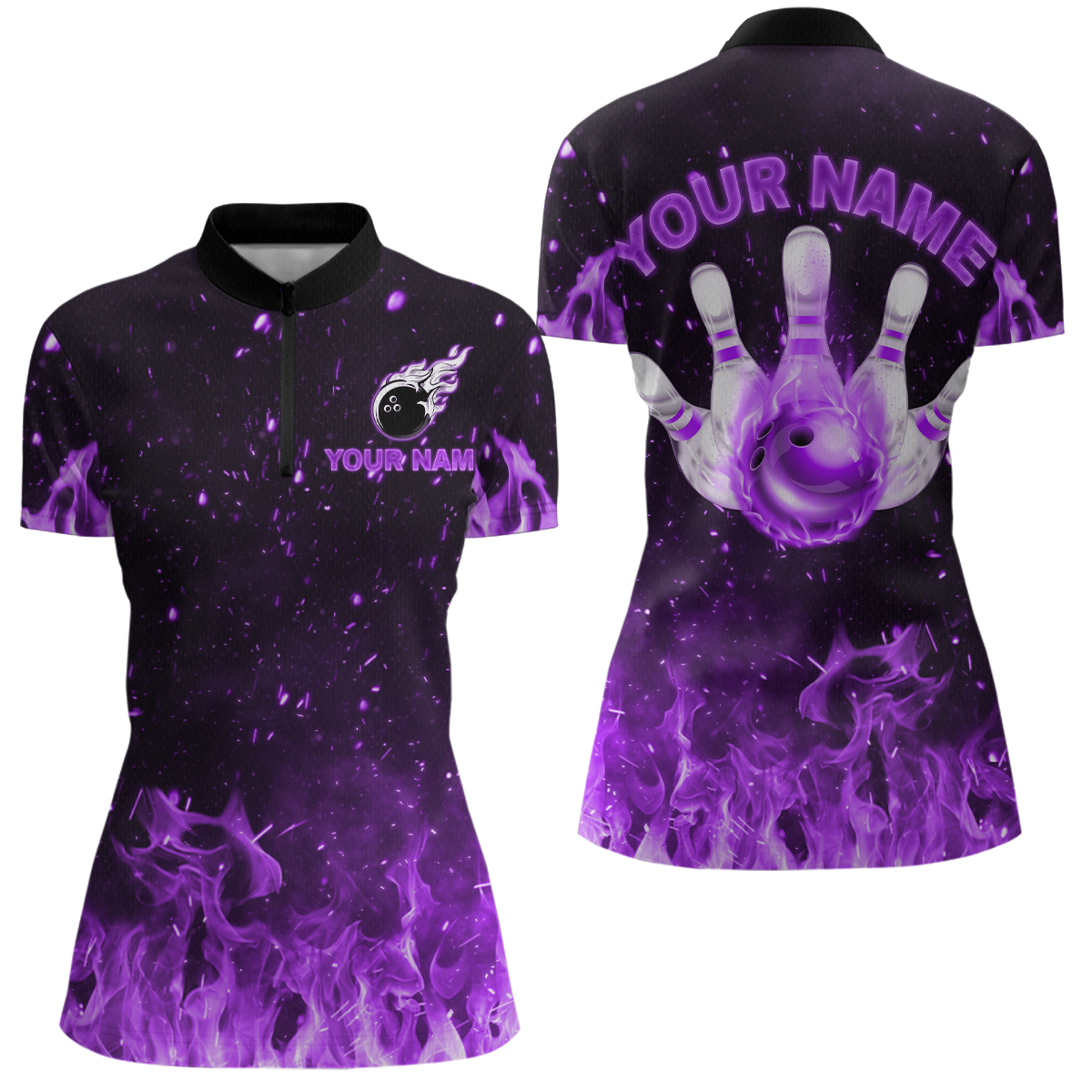 Purple Flame Bowling Jersey Men And Women Custom Bowling Shirts Unisex Polo Bowling Team Shirt CP21