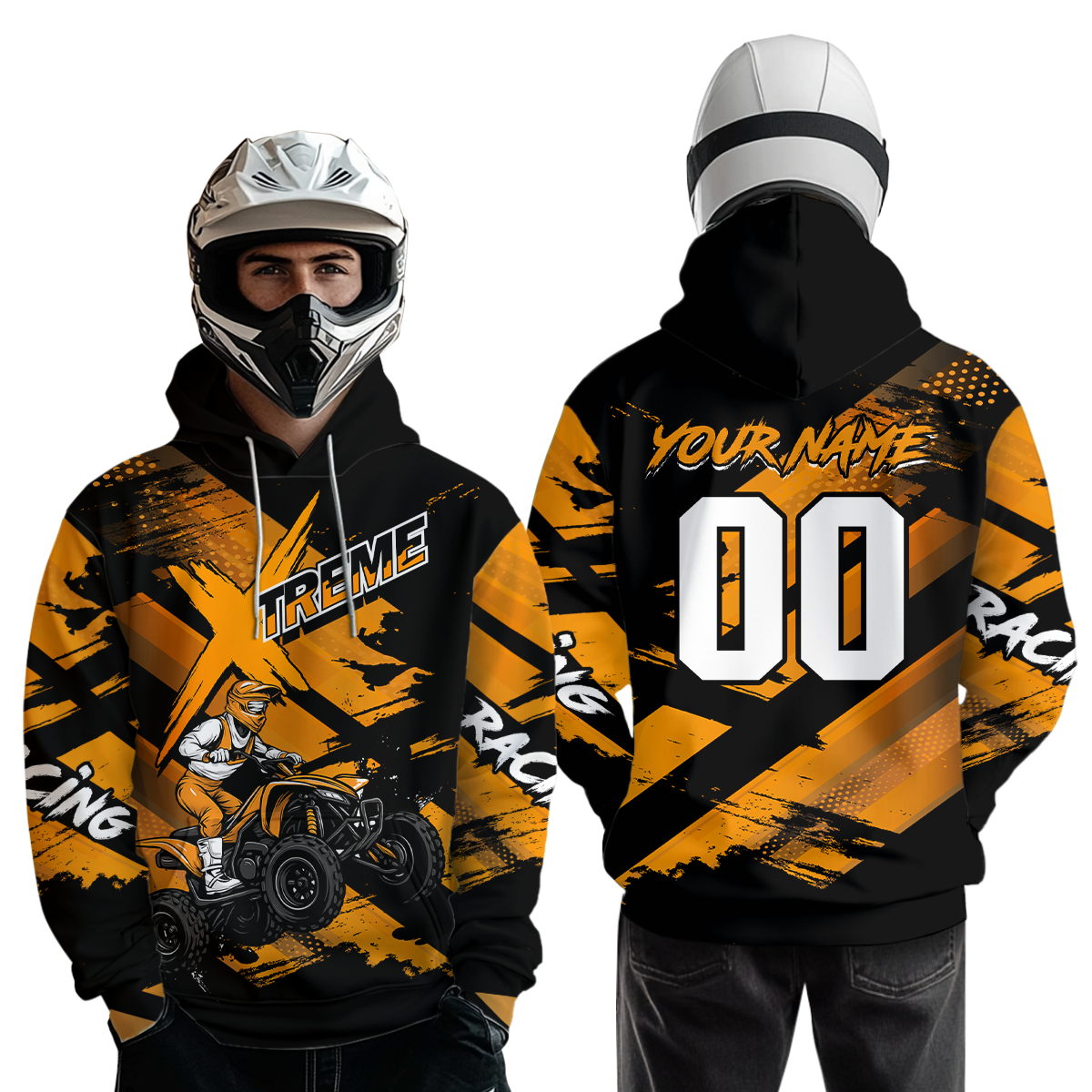 Personalized Atv Motocross Hoodie For Adult&Kid Upf30+ Orange Quad Bike Shirt Off-Road Atv Mx Racing NHN012