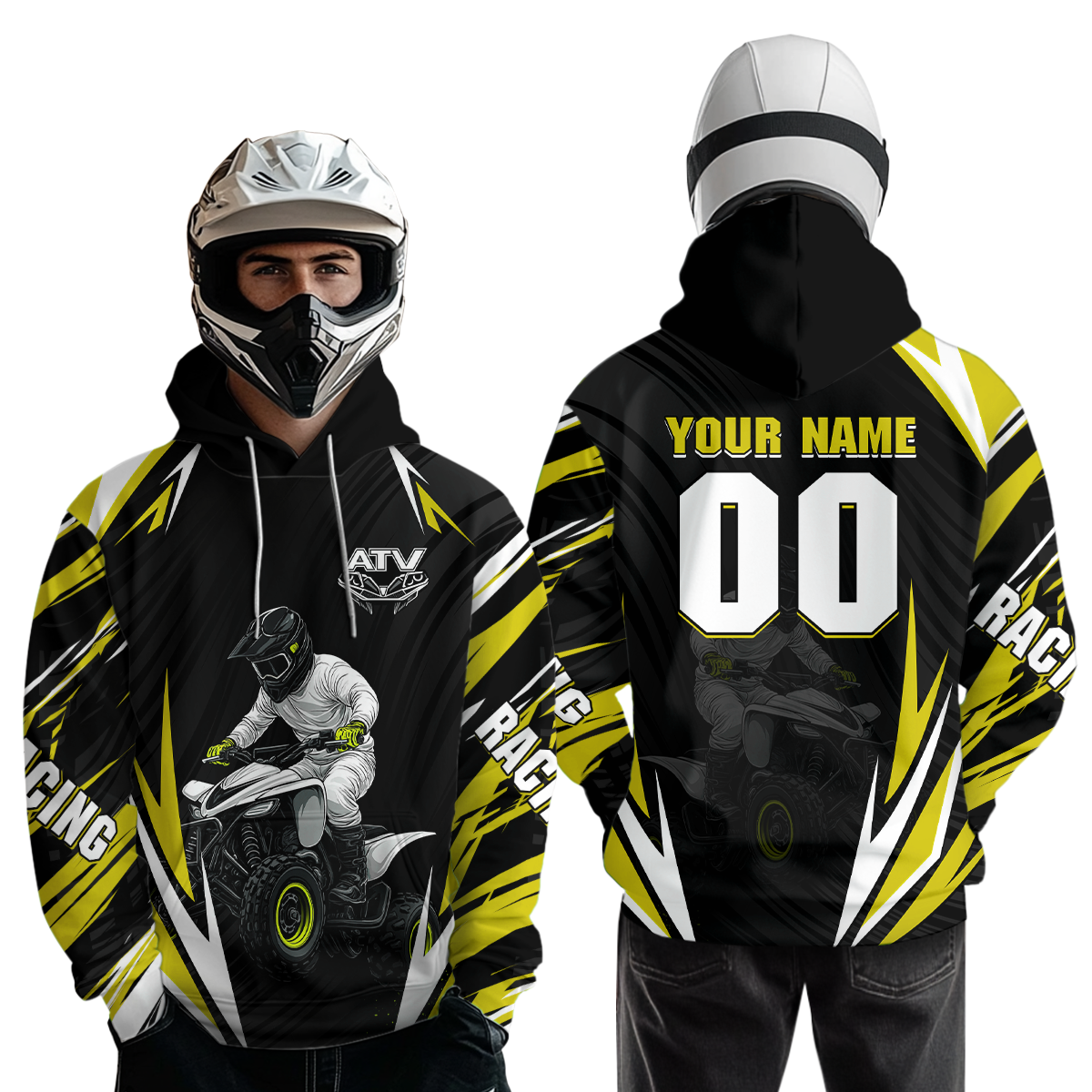 Yellow Atv Motocross Hoodie Adult Youth Kid Upf30+ Custom Quad Bike Shirt Boys Girls Extreme Off-Road Racing Hooded NHN011