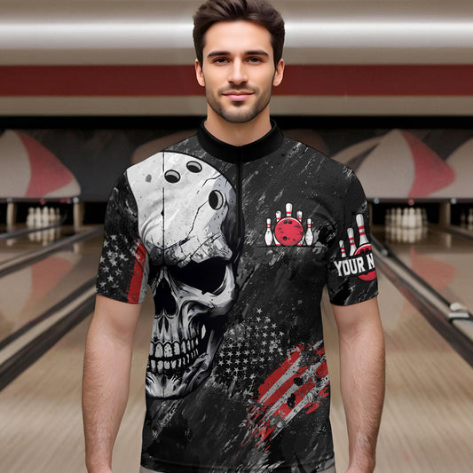 Custom Bowling Shirt for Men Skull Bowling Jersey Bowling Team League Quarter-Zip Shirt QZT47-3