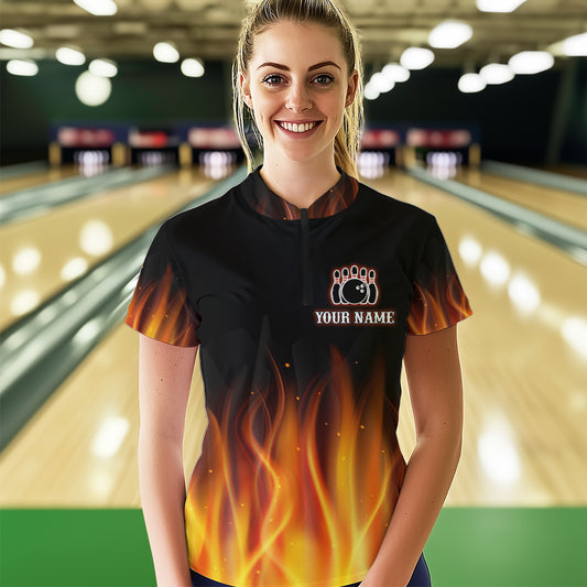 Personalized Bowling Jersey with Name Bowling Team Jersey Bowling Quarter-Zip for Women Shirt QZT17