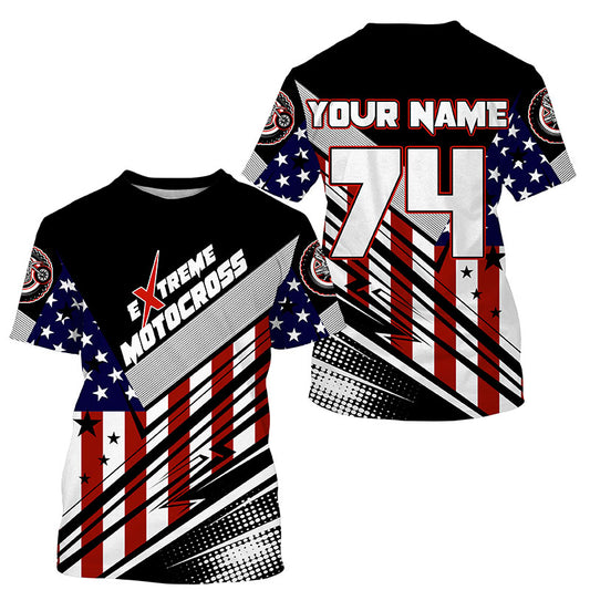 Extreme Motocross kid women men jersey UPF30+ USA flag dirt bike racing Patriotic motorcycle shirt PDT350
