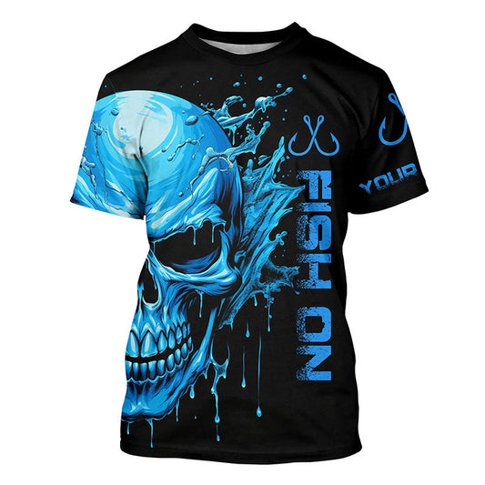 Fish On Fish Hook Custom Skull Long Sleeve Fishing Shirts, Skull Performance Fishing Jerseys IPHW5136