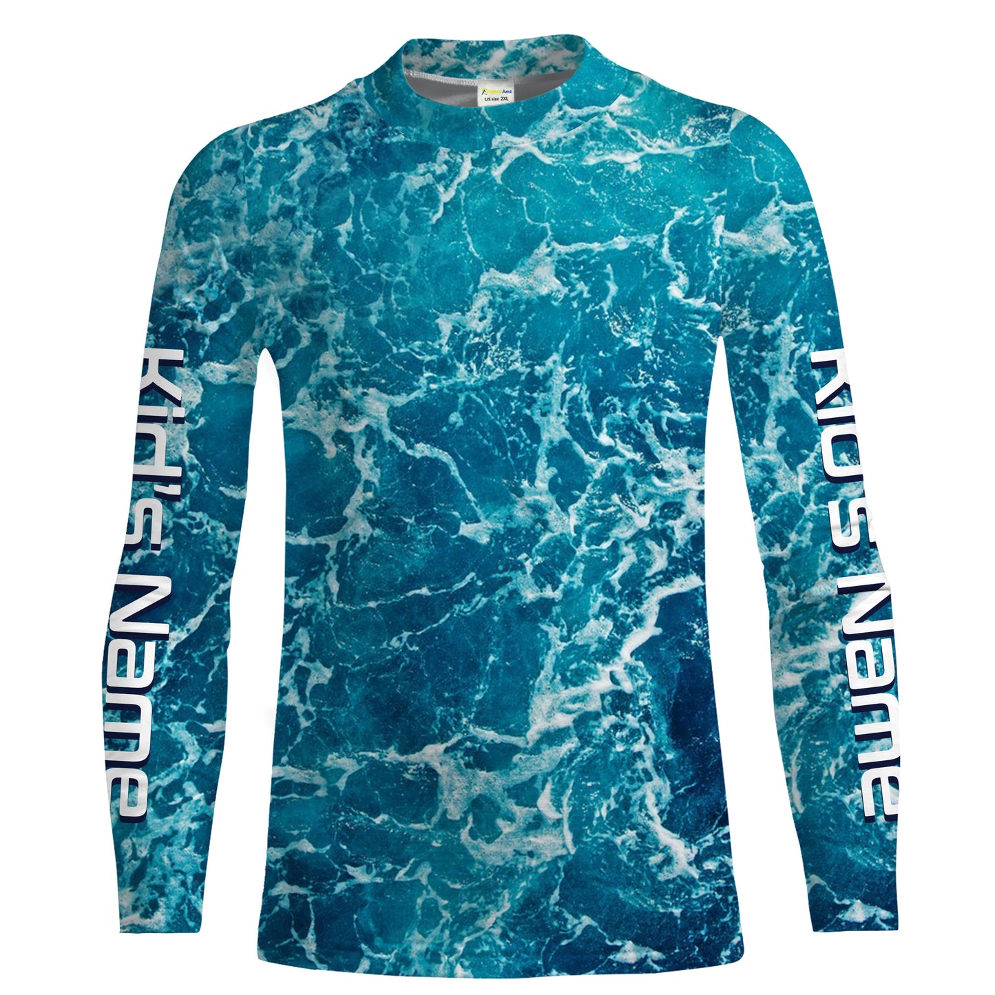 Custom Saltwater Long Sleeve performance Fishing Shirts for anglers | teal blue Sea wave camo Fishing jerseys - IPHW1328