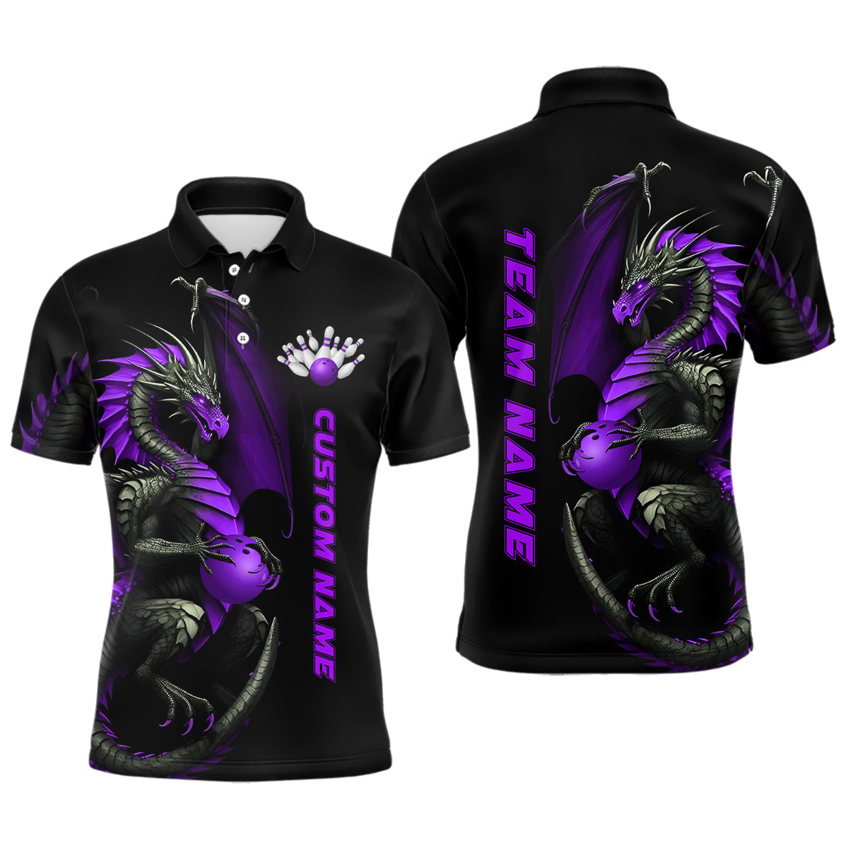Custom Purple Dragon Bowling Polo Shirts Men Team Bowling Jerseys Bowler Outfit Bowling Apparel IPHW5334